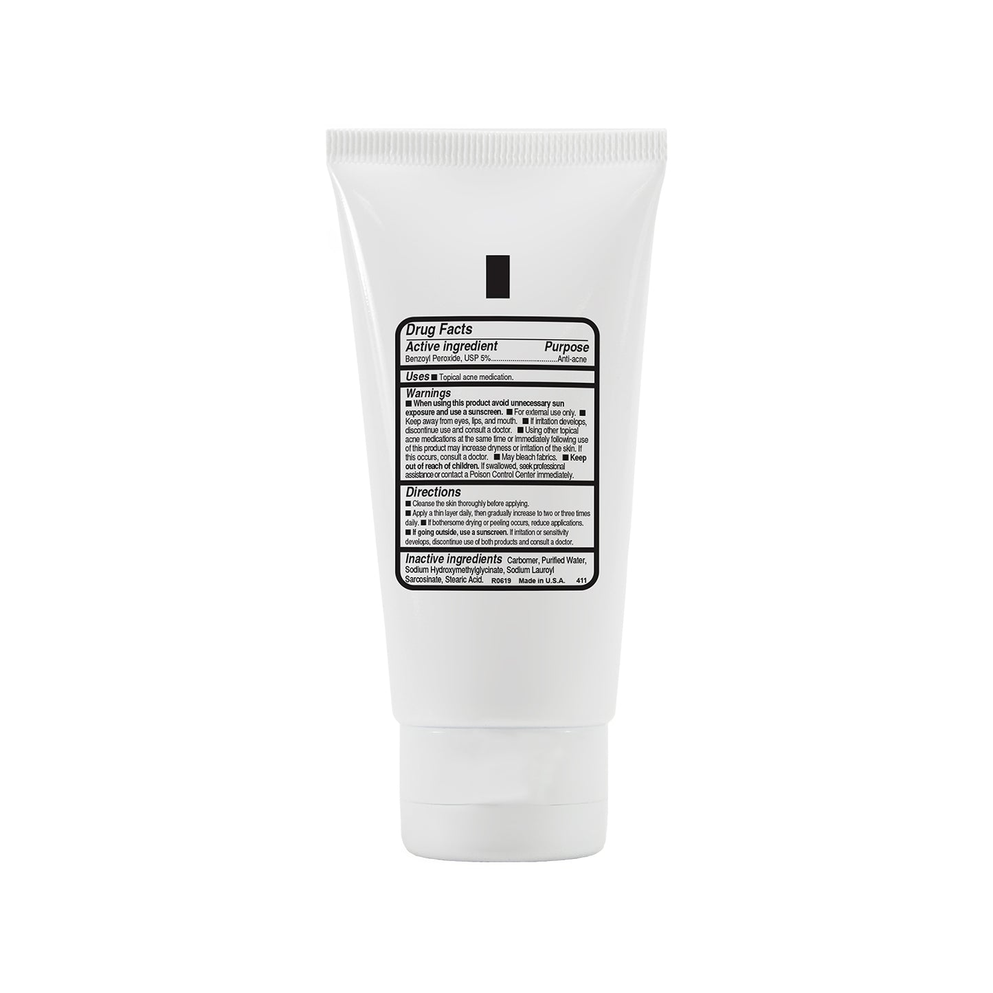 White tube with black label on a white background