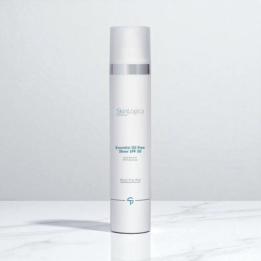 Skincare bottle labeled 'SkinLogica' on a white background